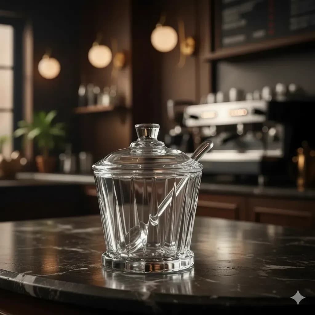 Açucareiro de Vidro com Tampa e Colher Transparente | Porta Açúcar Elegante para Mesa Posta