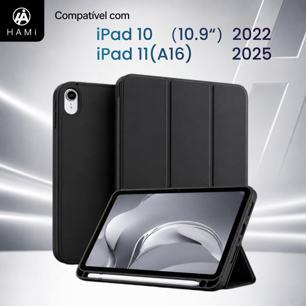 HAMI Capa para ipad 10/11 (A16)  Tri-Fold Silicone com Porta Caneta Auto Sleep Wake Proteção Total