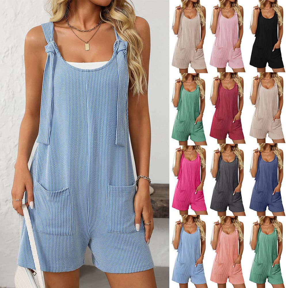 Europeu americano feminino verão Casual moda macacão de malha feminino