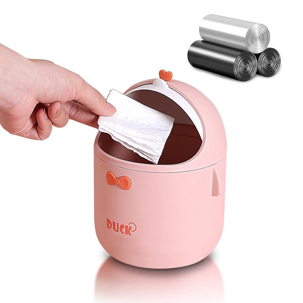 Lixeira de Mesa Fofa com 90 Sacos de Lixo, Mini Lixeira Criativa de Bancada com Tampa, Pequeno Recipiente de Plástico pa