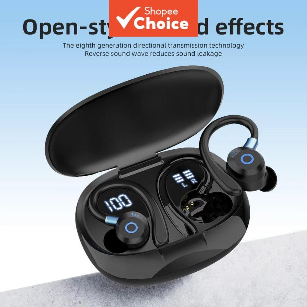 Fones de Ouvido Bnixry K09 TWS Sem Fio com Gancho, HiFi Estéreo, Dois Microfones ENC Cancelamento de Ruído, 40H de