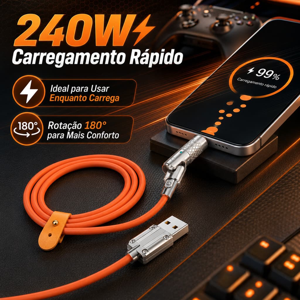 360 ° Cabo De Carregamento Rápido Giratório Tipo C Carregador V8 IOS Para iPhone 240W Silicon Samsung Moto