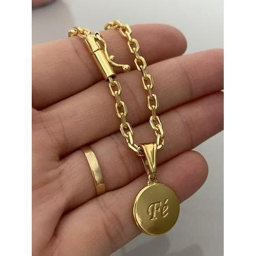 Colar Feminino 3mm 45cm + Fé Redondo Banhados A Ouro Dourado
