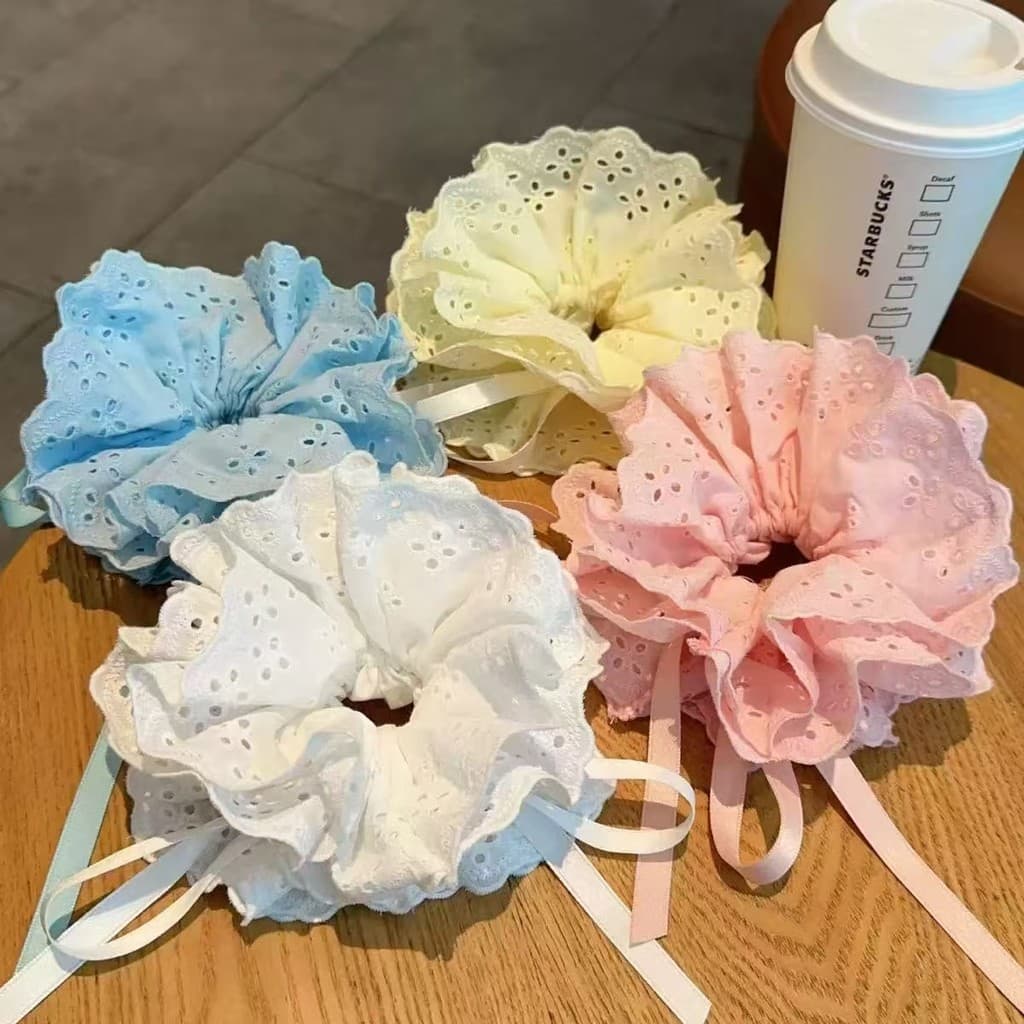 Cordão Suave , Laço De Cabelo De Renda De Quatro Camadas Estilo scrunchie , Anel Doce , Rabo De Cavalo Coque , Acessório