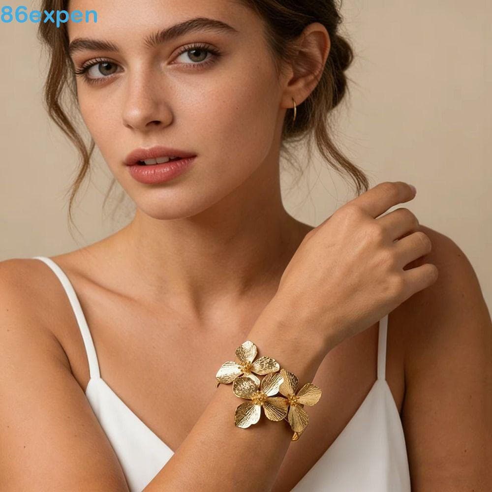Pulseira De Punho De Flor EXPEN1 , Pulseiras Elegantes Vintage À Prova D'água , Braço Aberto De Aço Inoxidável