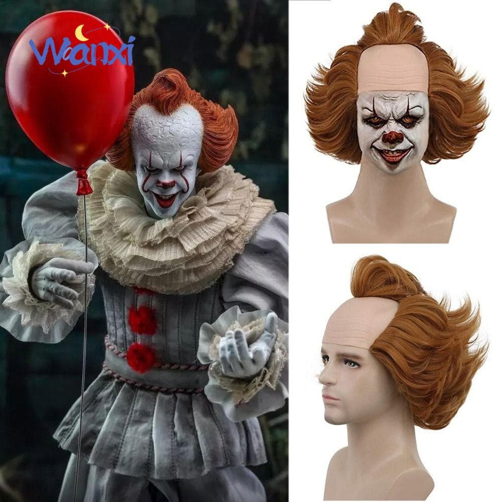 Peruca Careca Encaracolada WANXI , Perucas De Cosplay De Halloween Do Stephen King's It Pennywise , Adereços Curtos Cori