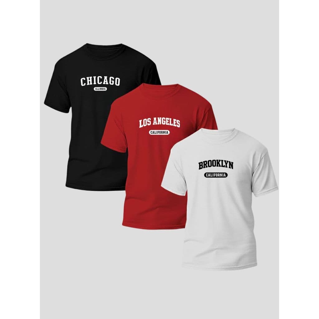Kit 3 Camiseta Masculina 100% Algodão Camisa Gola Redonda Paises Blusa Confortável