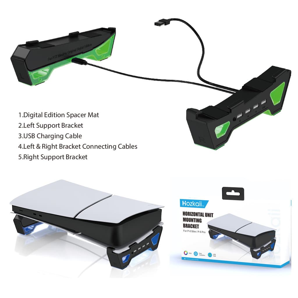 Suporte Horizontal Para Disco/Digital PS5 Slim/PS5 Pro , Console RGB Com 4 Portas USB , 3 De Carregamento E 1 Porta De T