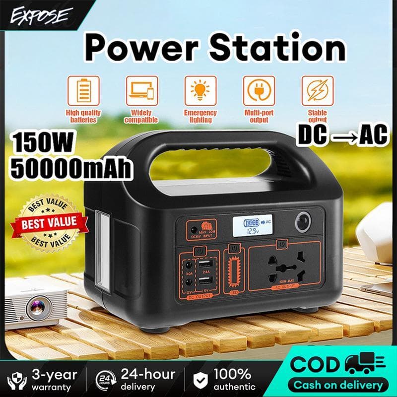 Exposse Fonte De Alimentação Portátil Gerador Solar AC DC Saída USB 220V 100W Estação De Energia 50000mAh Powerbank Exte