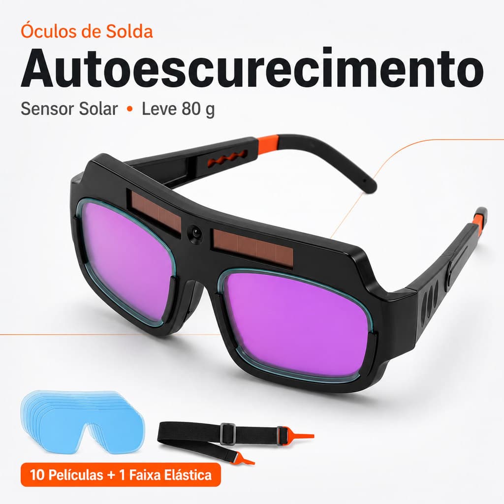 Óculos para Soldador com Lente Fotossensível Solar Autoescurecimento + 10 Películas e Faixa