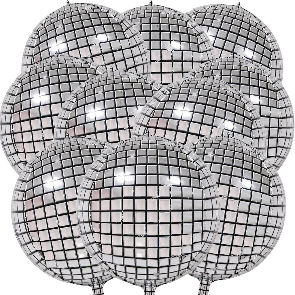 10 Balões Grandes de 22 Polegadas em Forma de Bola de Discoteca Prateada - Balões Redondos 4D de Mylar com Efeito Espelh