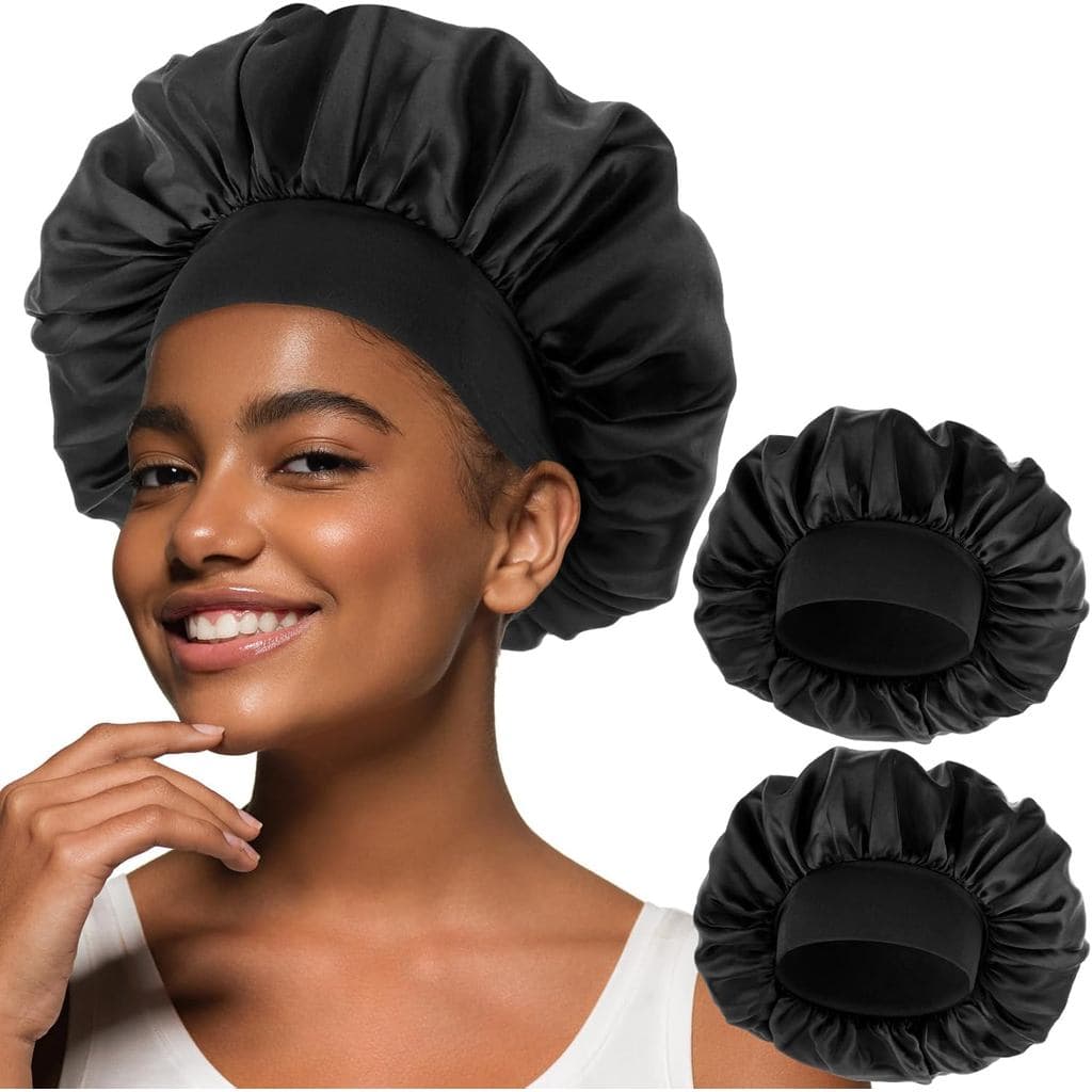 Dimeho 2 Peças Touca de Seda para Homens, Touca de Cabelo para Dormir, Toucas de Cetim Ajustáveis de Camada Única, Faixa