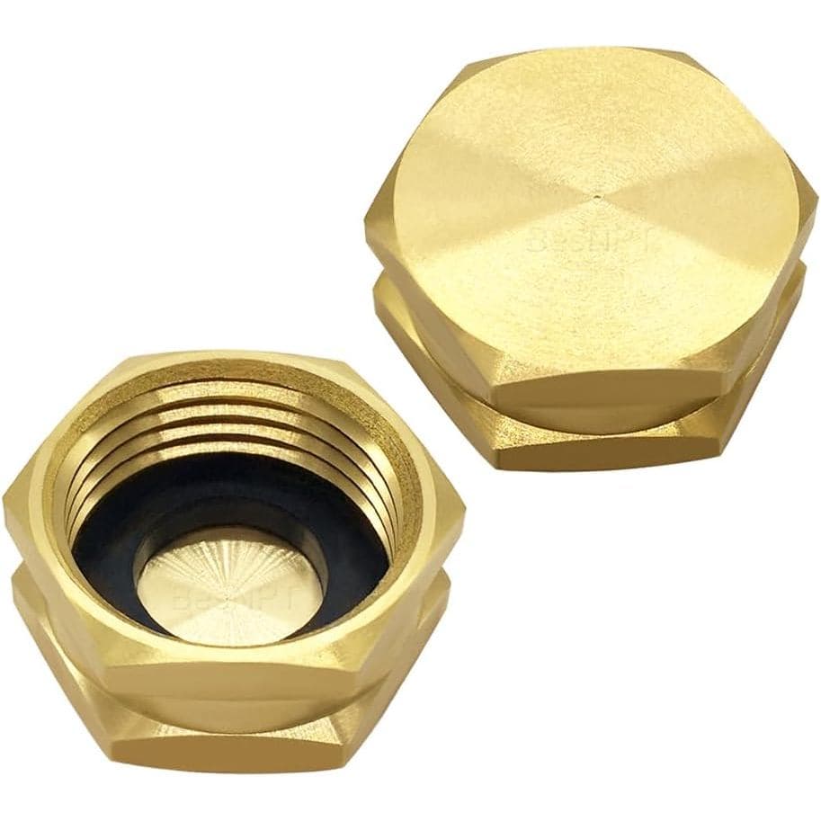 Conjunto de 2 Tampas para Mangueira de Jardim com Arruelas, Latão 3/4" GHT, Tampa de Vedação para Conexão Fêmea