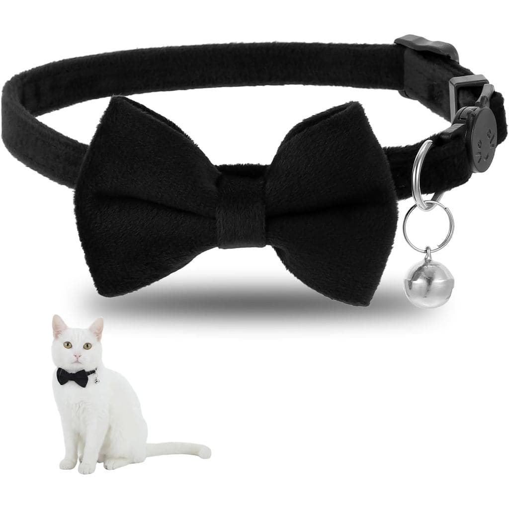 Coleira para Gato com Laço Ajustável de 7 a 11 Polegadas, Coleira de Veludo Macio com Sino para Filhotes, Gatos e Fantas