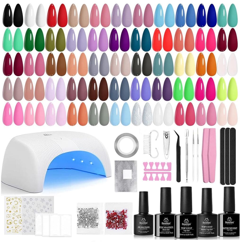 Kit de Esmalte em Gel Beetles com Luz UV - 80 Peças, 55 Cores |   Encanto de Cores com Tudo: Kit de Manicure para Inicia