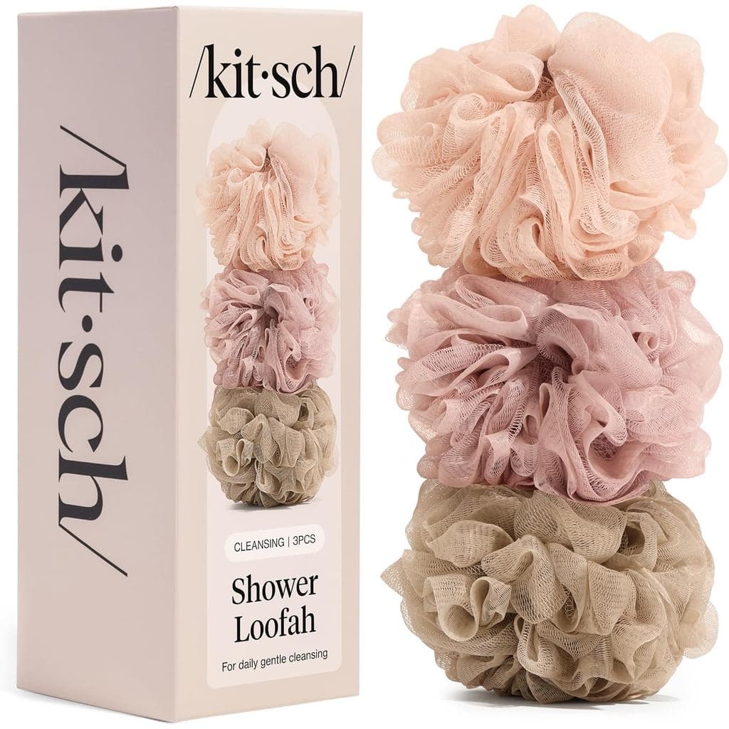 Kitsch Shower Loofah – Esponja de Banho e Esfoliante Corporal de Malha Macia - Conjunto de 3 Peças |   Para Limpeza Suav