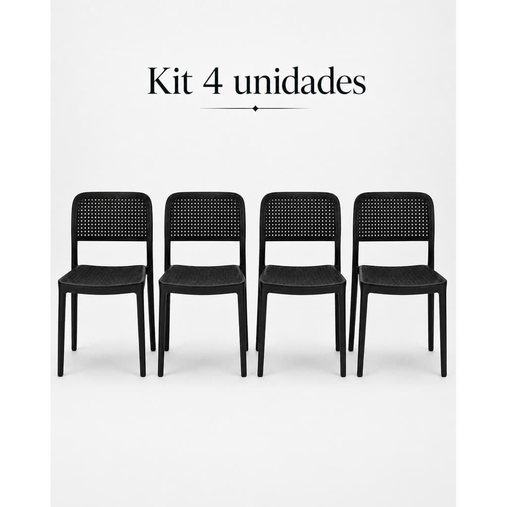 Kit4 Cadeiras de Jantar Mônaco Rattan Polipropileno Empilhável