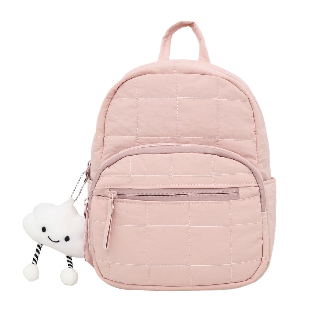 Mini mochila estudante mochila leve macio Multi-bolso Design simples losango nuvem saco meninas Commuter roupas acolchoa