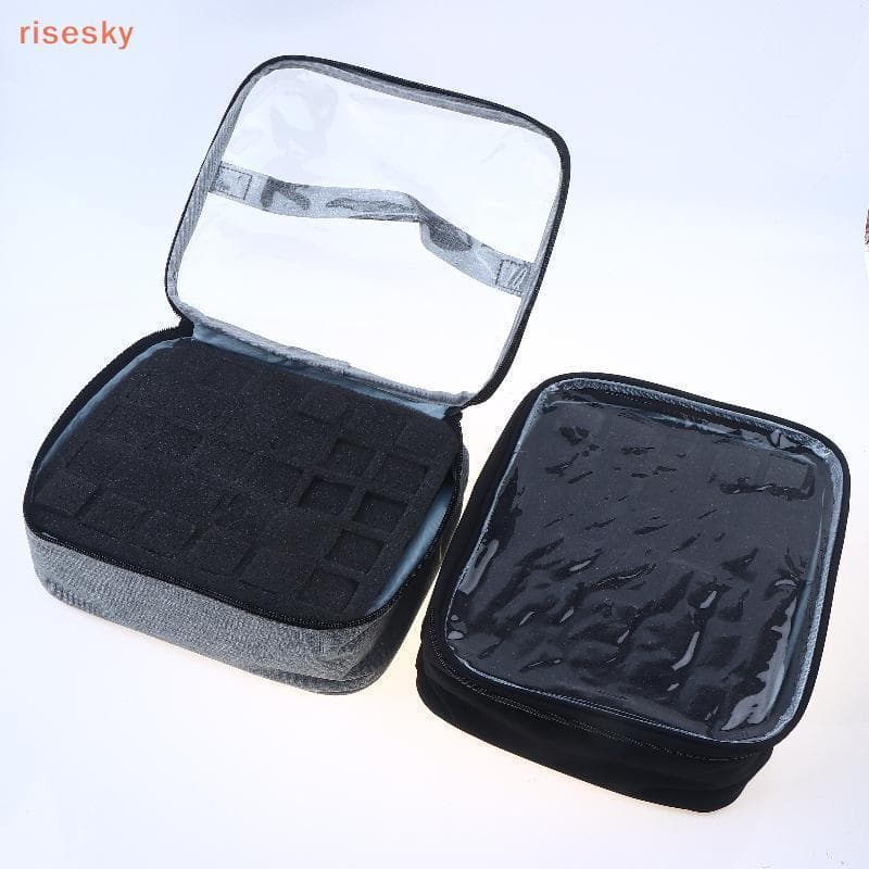 [risesky] Bolsa De Armazenamento De Esmalte Com 30 Slots , Cosmética Grande Portátil Cinza Bla , Comporta Até 30 Garrafa