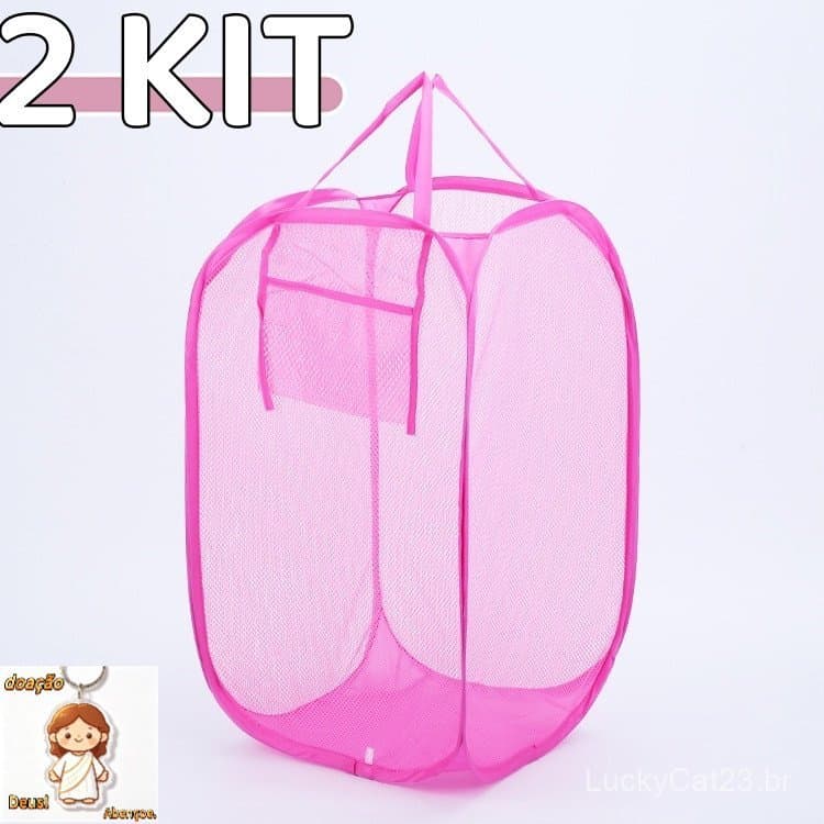 KIT 2 Cesto De Brinquedos 40x40x70cm Rosa Promoção Dobrável Para Roupas e Brinquedos Cesto