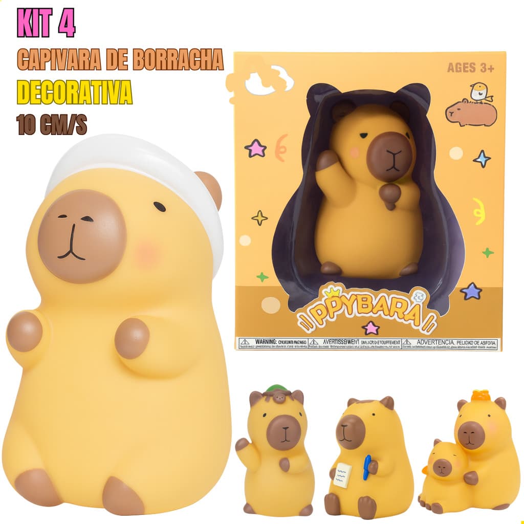 Kit 4 Mini Capivaras Decorativas – Plástico Emborrachado, Macias e Realistas