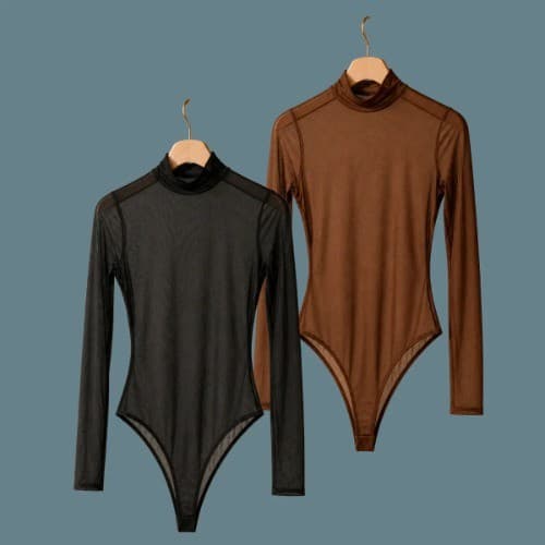 Kit 2 BODY Tule P ao 50 plus size Feminino Transparente com Manga Longa GOLA ALTA escolha COM ou SEM top tube cropped