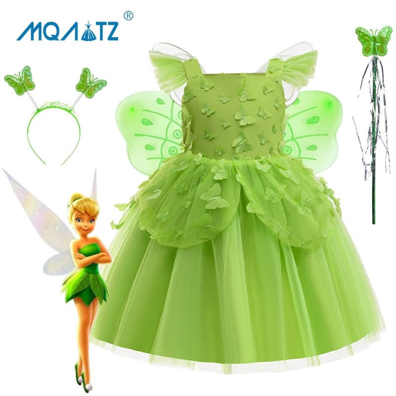 Vestido de Aniversário para Cosplay de Meninas MQATZ, Fantasia de Tinker Bell, Vestidos de Princesa, Roupas Infantis NBW