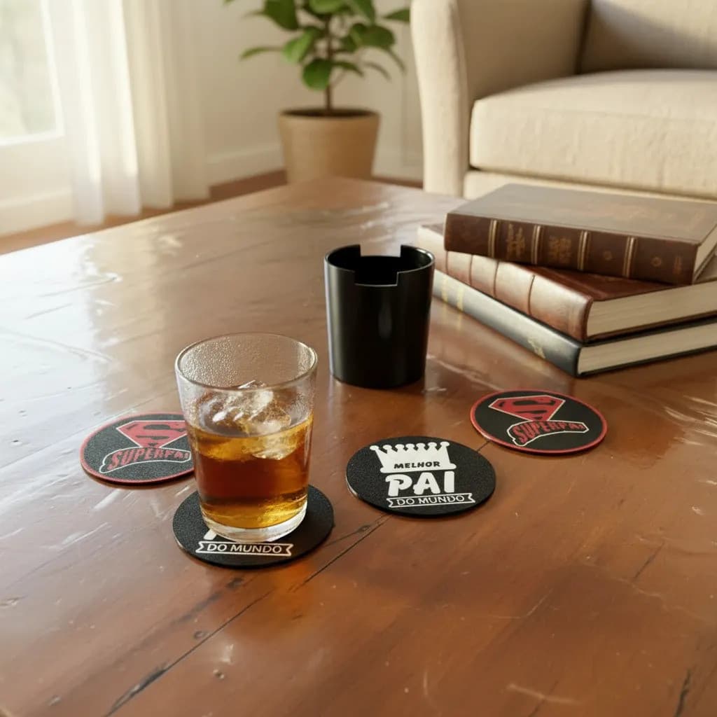 Descanso De Copo Redondo Dia Dos Pais 8,5cm Personalizado