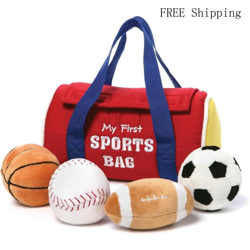 GUND Baby Minha Primeira Bolsa Esportiva, Conjunto de 5 Brinquedos Sensoriais de Pelúcia para Bebês