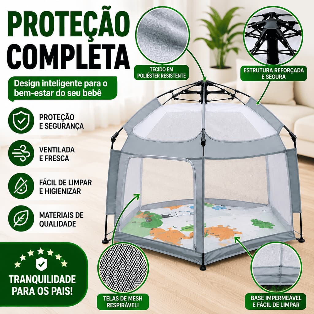 Cercadinho Para Bebe Chiqueirinho Infantil Portatil Visao 360 Graus Protecao Menino Menina Cerca Dobravel Automatica