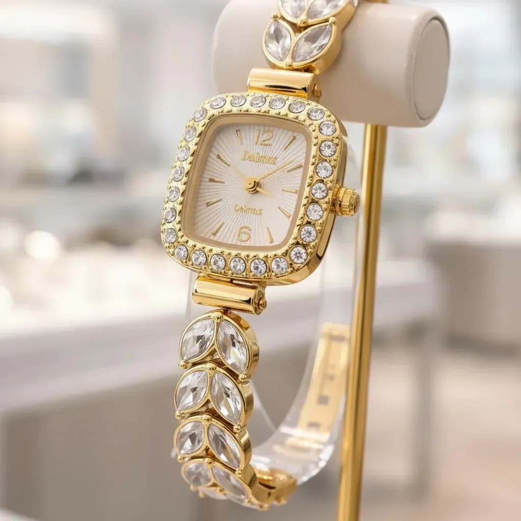 Relógio Feminino Pequeno De Pulso Cravejado Luxo Grife