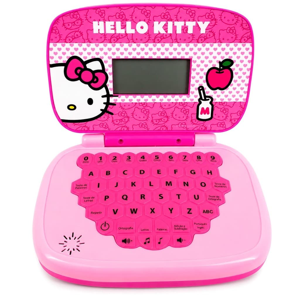 Laptop Infantil Da Hello Kitty Rosa Bilíngue Com Jogos Letras Palavras Ortografia Soma Divisão