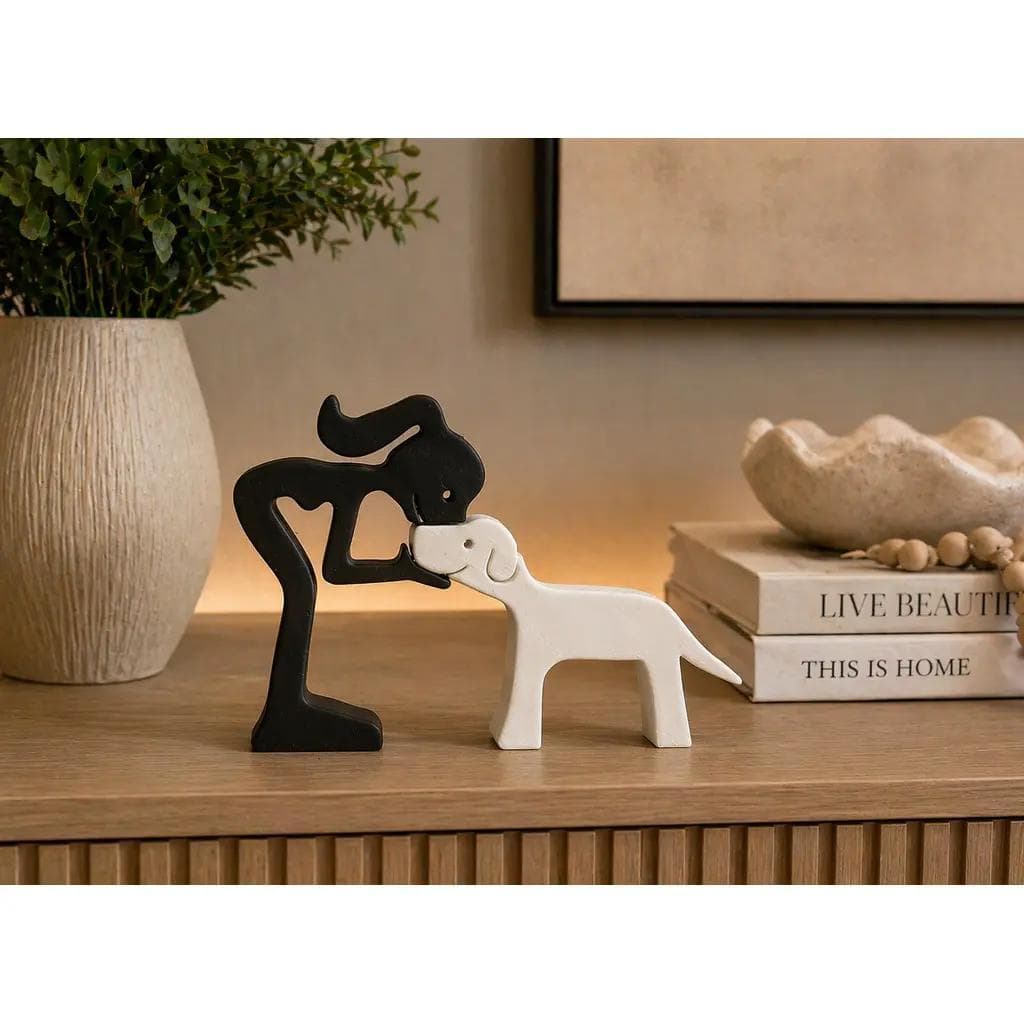 Escultura mulher e seu Cachorro para Decoração de Casa Enfeite  Mesa Sala | Moderna Minimalista Presente Elegante