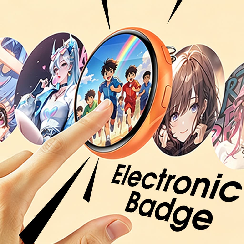 Guugei Anime E-Emblema Display Pin Crachá Eletrônico Dinâmico Touchscreen Legal De Cartão De Identificação