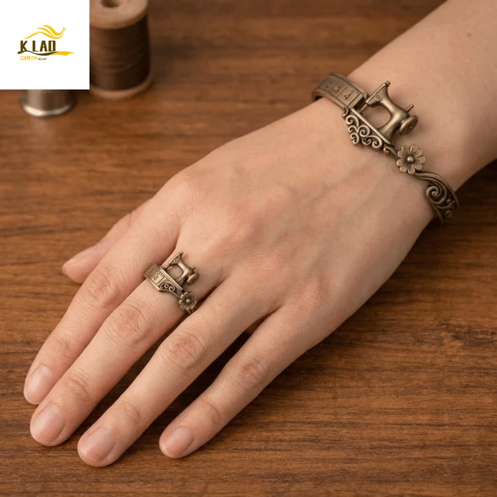 Pulseira De Punho Ajustável KLAOSD , Costura Vintage De Metal | , Design Artesanal Anel De Dedo Elegante Exclusivo