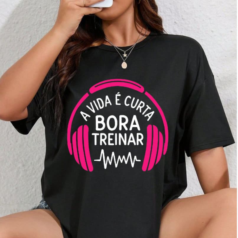 Camiseta blusa feminina 100% Algodão academia fitness bora treinar estampa treino camisa Plus Size Camisa Confortavel