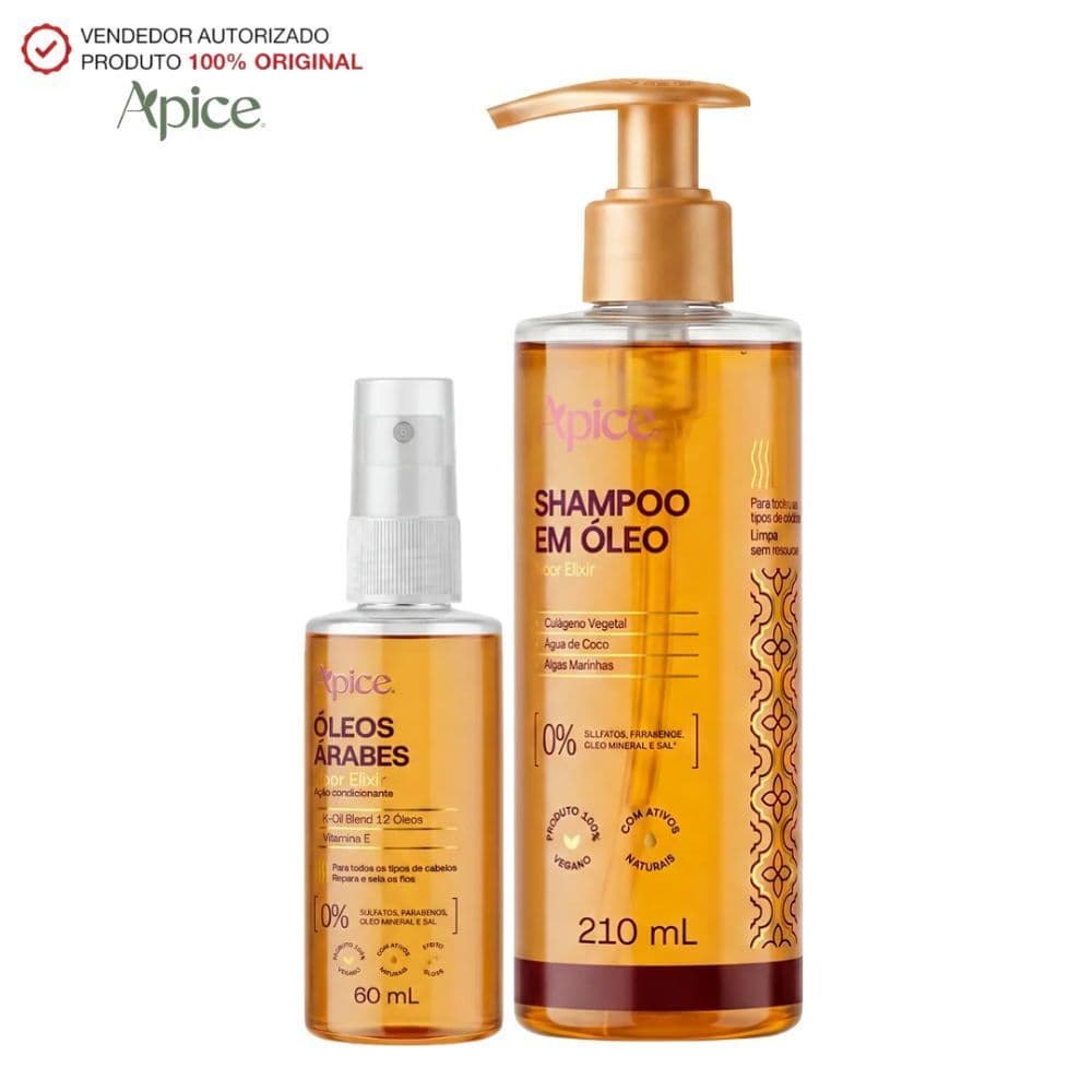 Kit Shampoo em Óleo 210ml + Óleo Árabe Noor Elixir 60ml Ápice - A Combinação Para o Glass Hair Perfeito!