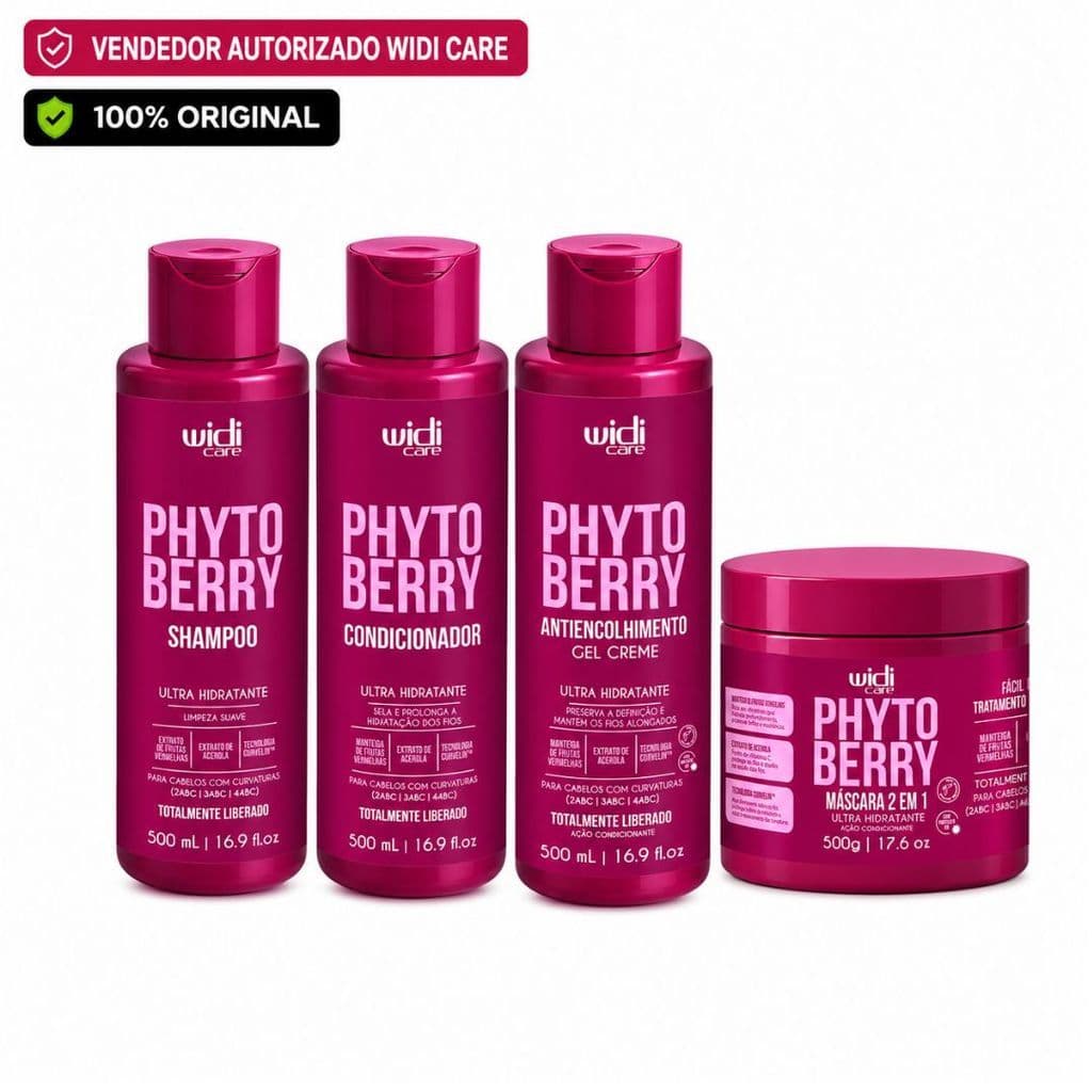 Kit Widi Care PhytoBerry Ultra Hidratante | Shampoo 500ml + Condicionador 500ml + Gel Creme 500ml + Máscara 500g