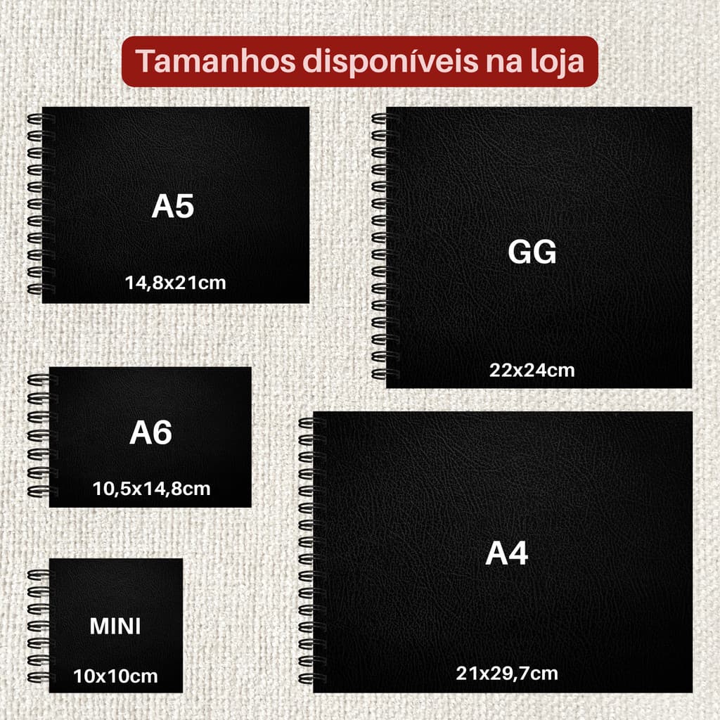 Álbum Scrapbook - PRETO LISO - 20 Folhas Pretas - NOVO TAMANHO