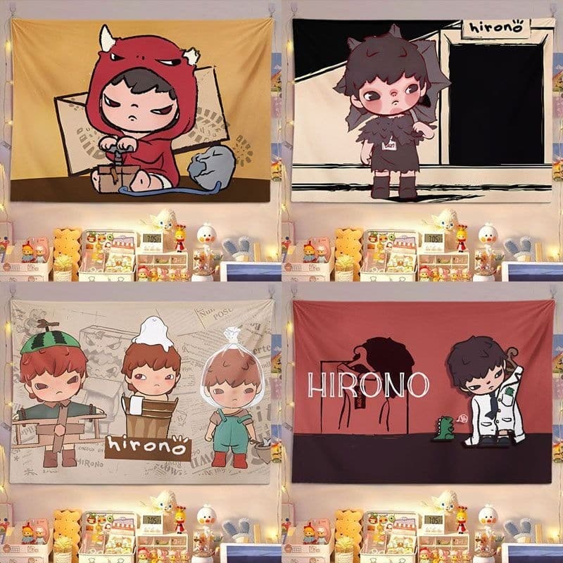 Hirono Ono Decoração de quarto infantil Pano de fundo Parede de quarto de estudante Pano de tapeçaria fofo de desenho an
