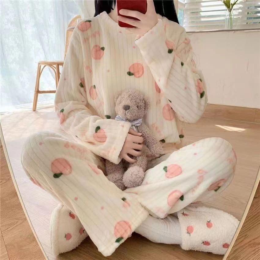 2023 inverno Homewear feminino pode usar exterior Coral velo impressão quente engrossado de manga comprida casa lazer te