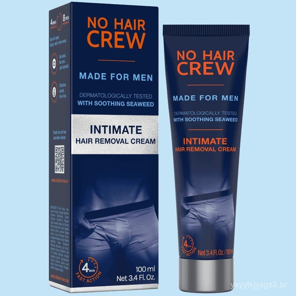 Creme Removedor de Pelos para a Área Íntima Masculina NoHairCrew - Fórmula suave, 100ml, dermatologicamente testado, de