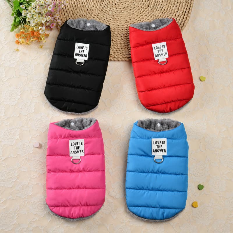 Colete De Inverno Para Cães E Gatos Jaqueta Quente Forrada De Lã Grossa Animais De Estimação Com Anel De Trela Embutido