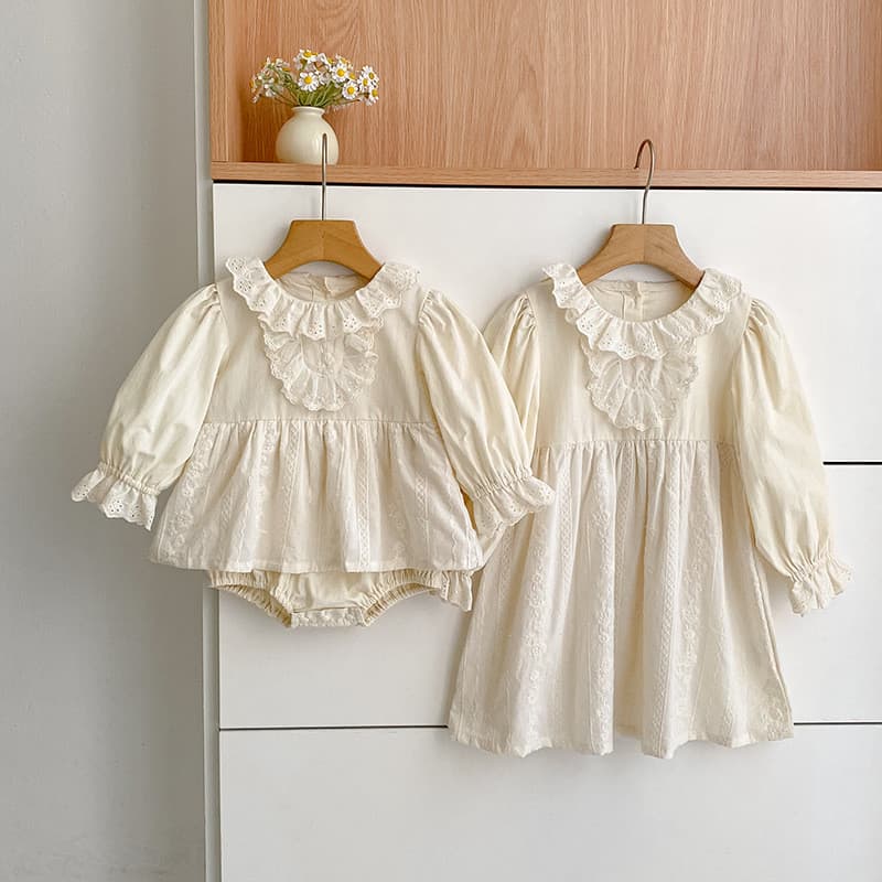 Saias infantis bebê menina primavera outono roupas versão coreana manga comprida gola de renda vestido de princesa macac