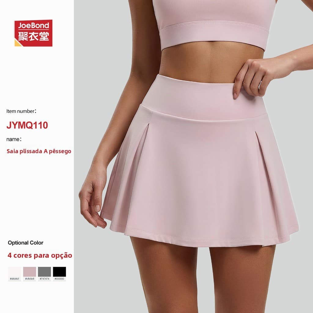 Nova saia esportiva mini plissada de cintura alta para mulheres, saia de tênis com bolso anti-exposição, saia para yoga,