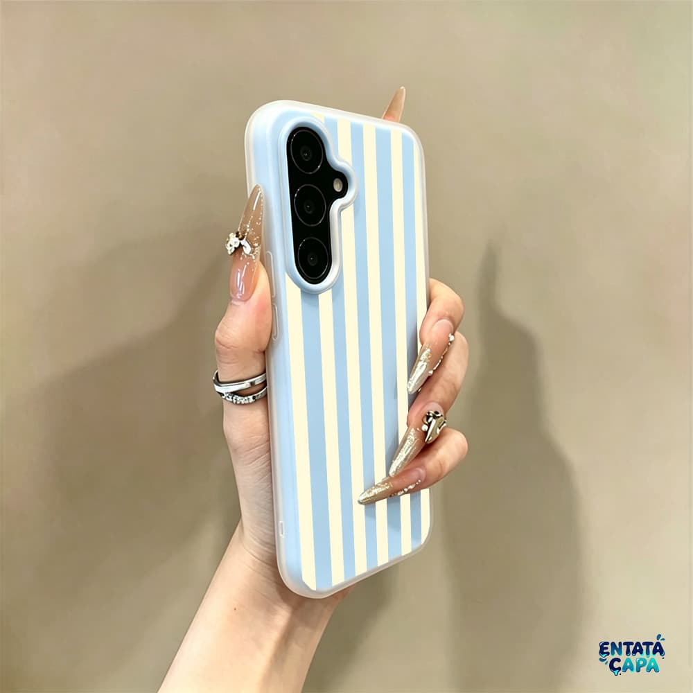 Capinha Listras Amarelo Claro Anti-Impacto Para Samsung S25 Ultra S24 Plus S23 S22 A17 A07 A26 A16 A05 A15 A34 A32 Capa