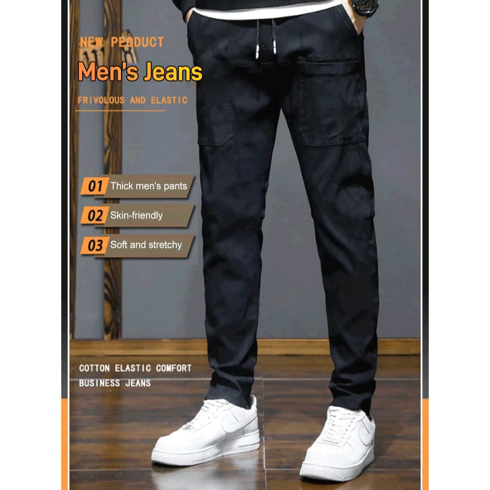 【Design Elegante e Prático】Calças casuais masculinas de fleece, modelo jacquard, corte reto e folgado, com elástico na c