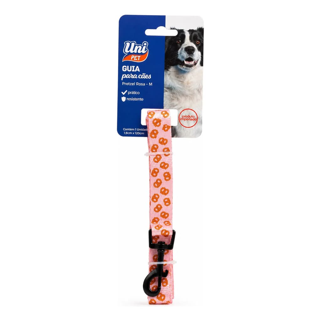 Guia Para Cães Pretzel Rosa -m 19,5x120cm