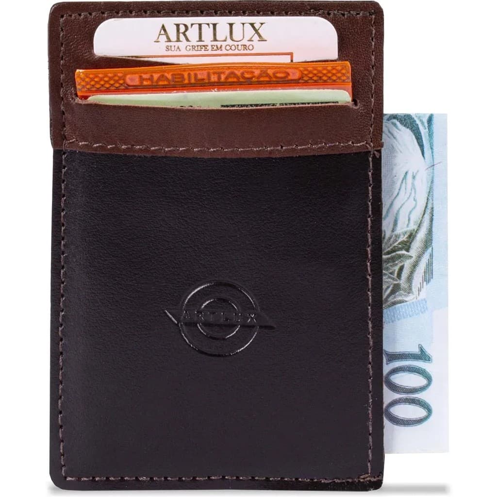 Mini Carteira Slim Artlux 974 em Couro Estilo Envelope com Botão