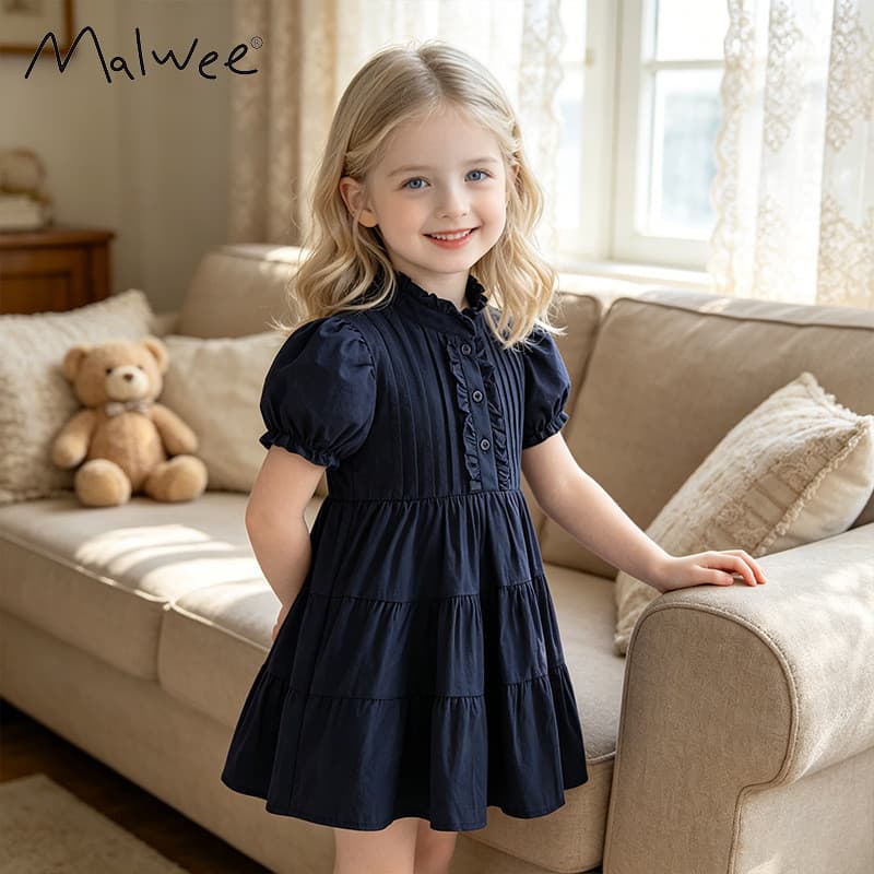 Vestido de princesa para meninas Malwee em estoque, novo estilo de verão, roupa infantil elegante, vestido casual de man